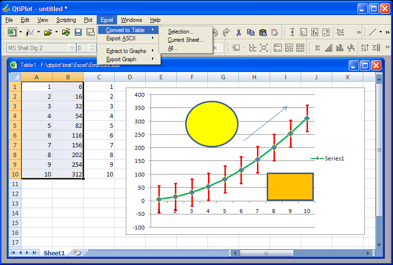 Working with Excel workbooks in QtiPlot.