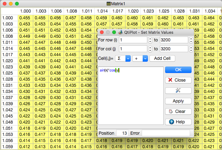 Matrix window in data view mode.